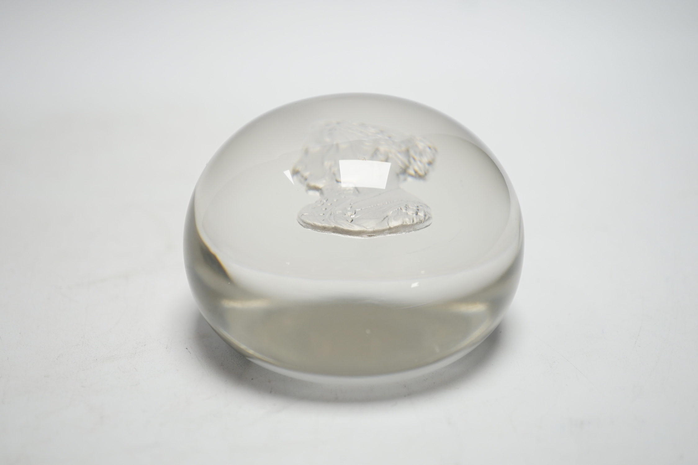 A Clichy Victoria and Albert sulphide portrait paperweight, star cot base, 8 cm